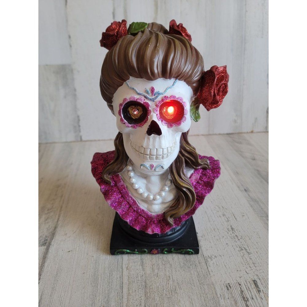 Cinco de Mayo skeleton woman bust animated head‎ Rose Halloween prop